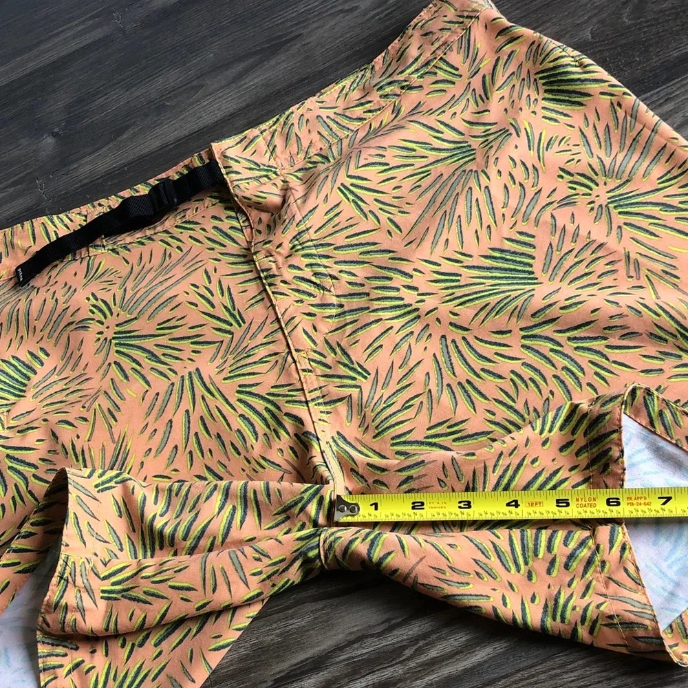 Prana Mens Rock Shock Swim Shorts Waist Belt Orange Pattern 34 6”